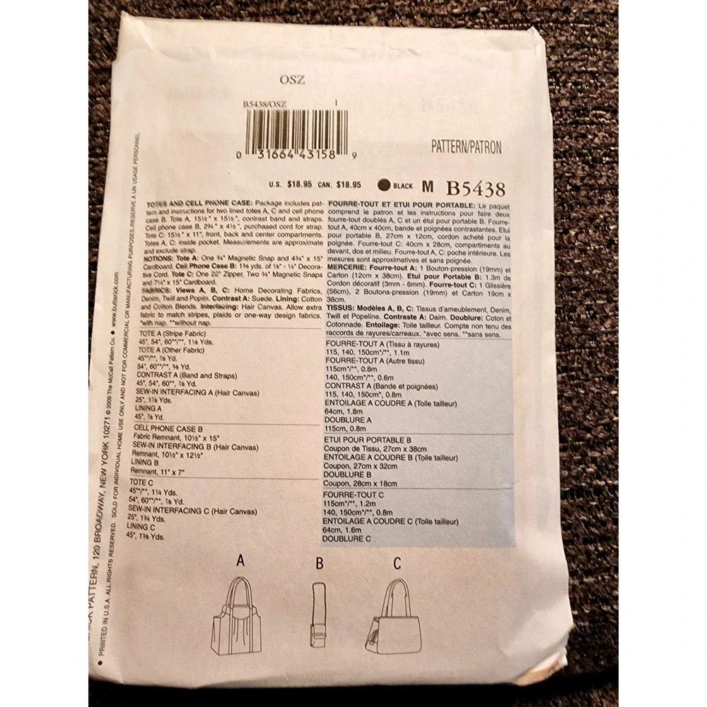 Butterick Waverly Purse Pattern #B5438